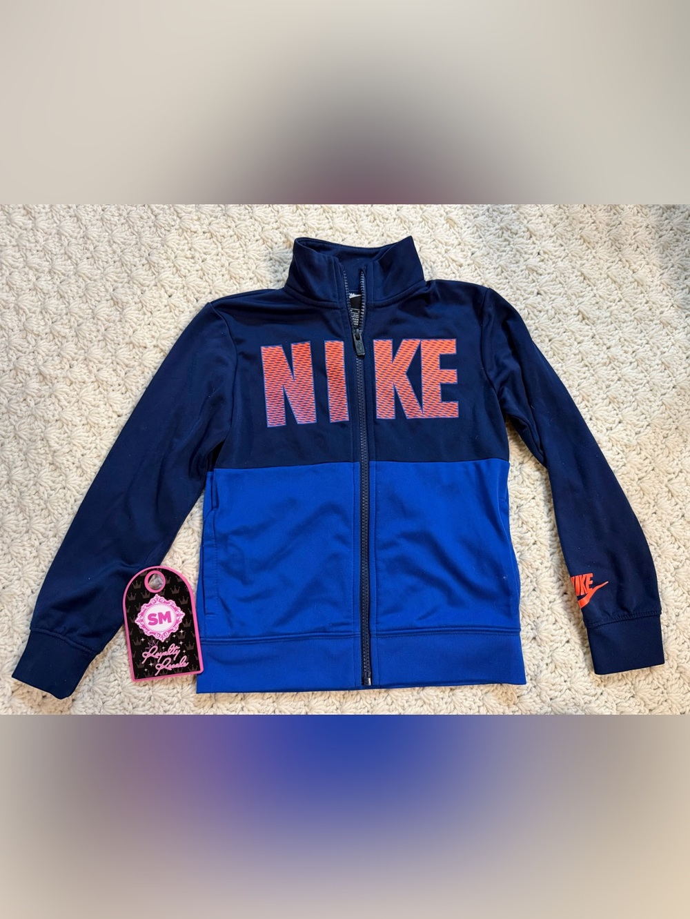 Nike Boys Navy & Royal Blue Full-Zip Hoodie with Orange Logo